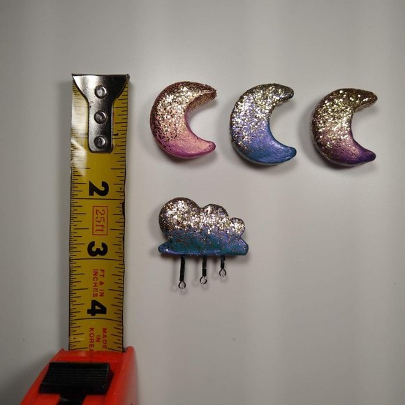 Four Handmade Glitter Clay Moon & Cloud Magnets - Picture 3 of 7